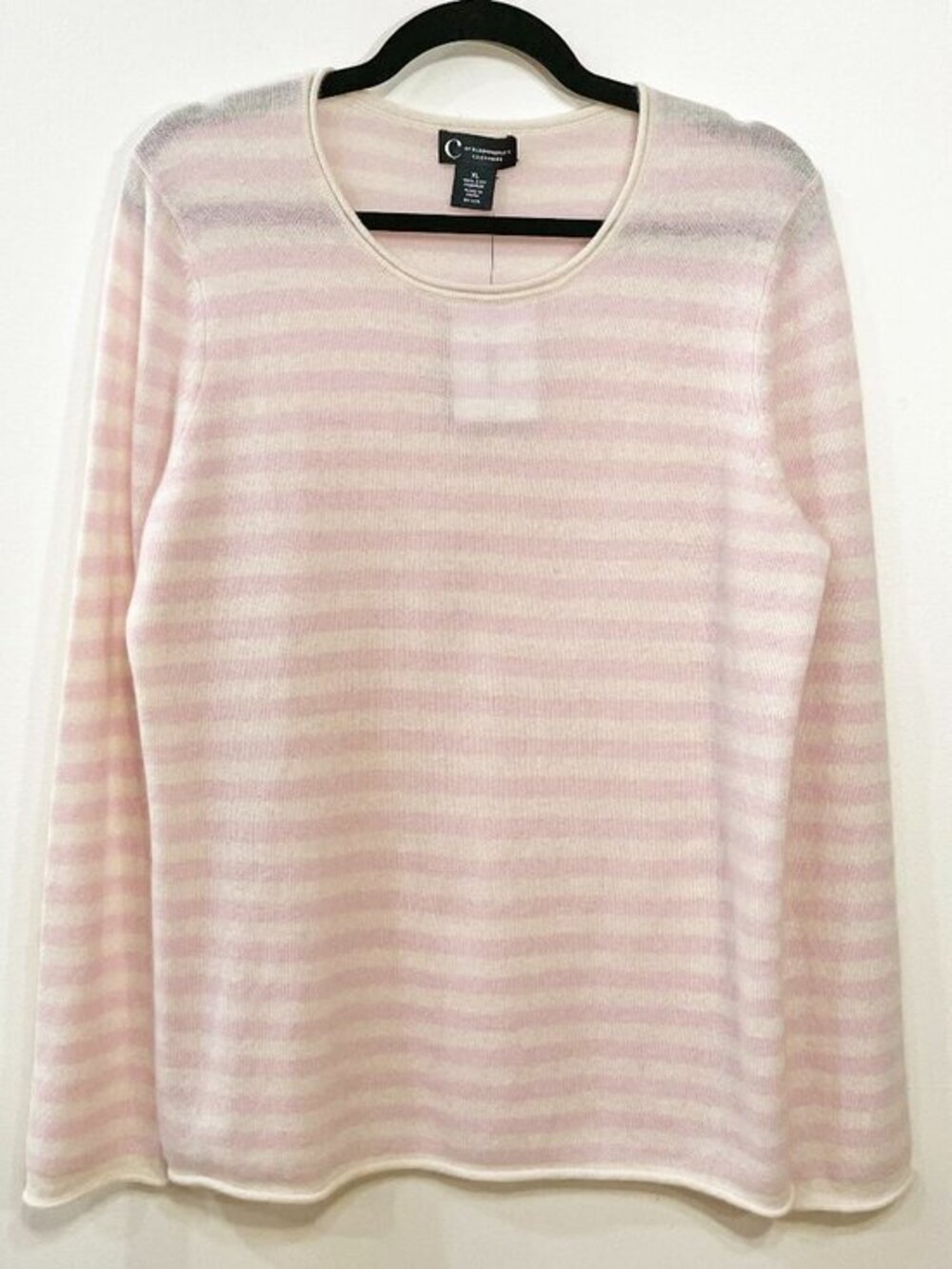 New 100% Cashmere Bloomingdale's Striped Sweater Ivory Pink XL $188